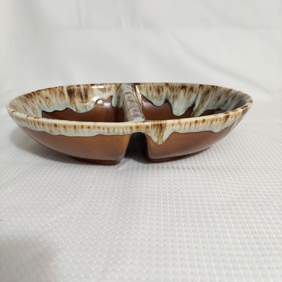 Canonsburg Divided Serving Dish Oval Vegetable Bowl Glazed Brown Stoneware - Picture 5 of 11